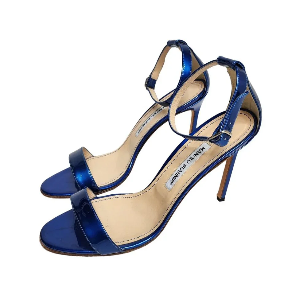 Manolo Blahnik Chaos Cobalt Blue Stiletto Sandals Women’s Size 40.5